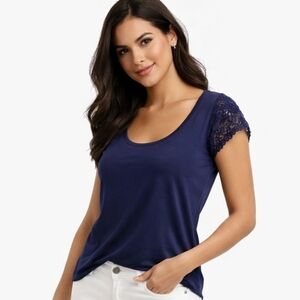 New York & Company Navy Short Sleeve Tee